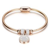Amodi® Jewellery - Beads Armband met Zirkonia Cirkel Hanger - Rosé Goudkleurig
