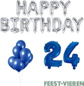 24 jaar Verjaardag Versiering Ballon Pakket Blauw & Zilver