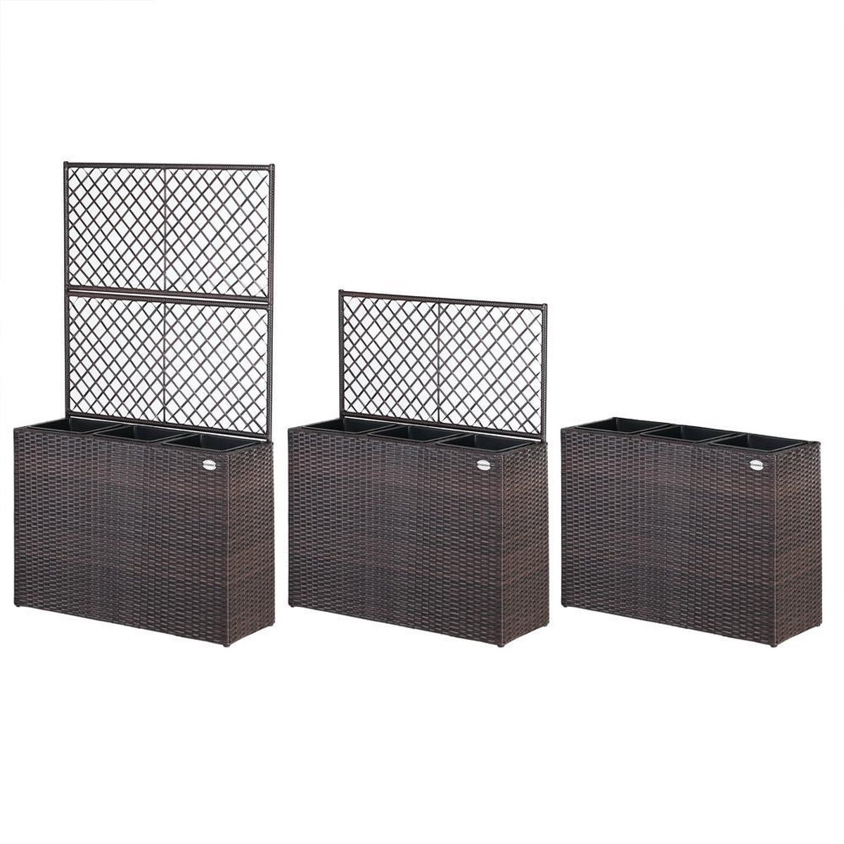 Casaria Polyrattan Plantenbak met Klimrek – 3 Bloembakken – 83x31x146 cm – Bruin — afbeelding 9