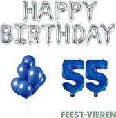 55 jaar Verjaardag Versiering Ballon Pakket Blauw & Zilver