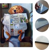 Diamond painting (premium kwaliteit) - Hond op toilet - 20 x 30 cm - materiaal dibond - vierkante steentjes - Binnen 2-3 werkdagen in huis