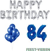 84 jaar Verjaardag Versiering Ballon Pakket Blauw & Zilver