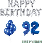 92 jaar Verjaardag Versiering Ballon Pakket Blauw & Zilver