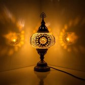 Mozaïek Lamp - Oosterse Lamp - Turkse Lamp - Tafellamp - Marokkaanse Lamp - Ø 19 cm - Hoogte 34 cm - Handgemaakt - Authentiek - Geel