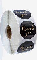 Stickers "Thank you" - Bedrijfs stickers - Hobby Stickers - 500 stuks op rol - 25mm - Zwart/Goud