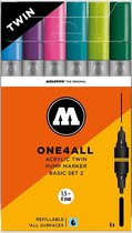 Molotow One4All Acryl Markers - Twin Markers Basis Set 2 - 6 Stuks Twin Markers - Verfstiften Puntdikte 1,5 En 4mm