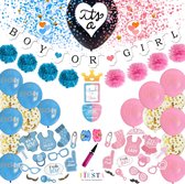 LaFiesta® Gender Reveal Versiering - Jongen of Meisje - Blauw/Roze - Babyshower Versiering - Geboorte Feestversiering - Confetti Ballonnen