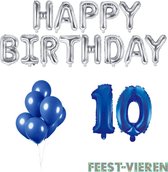 10 jaar Verjaardag Versiering Ballon Pakket Blauw & Zilver