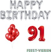 91 jaar Verjaardag Versiering Ballon Pakket Rood & Zilver
