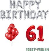 61 jaar Verjaardag Versiering Ballon Pakket Rood & Zilver