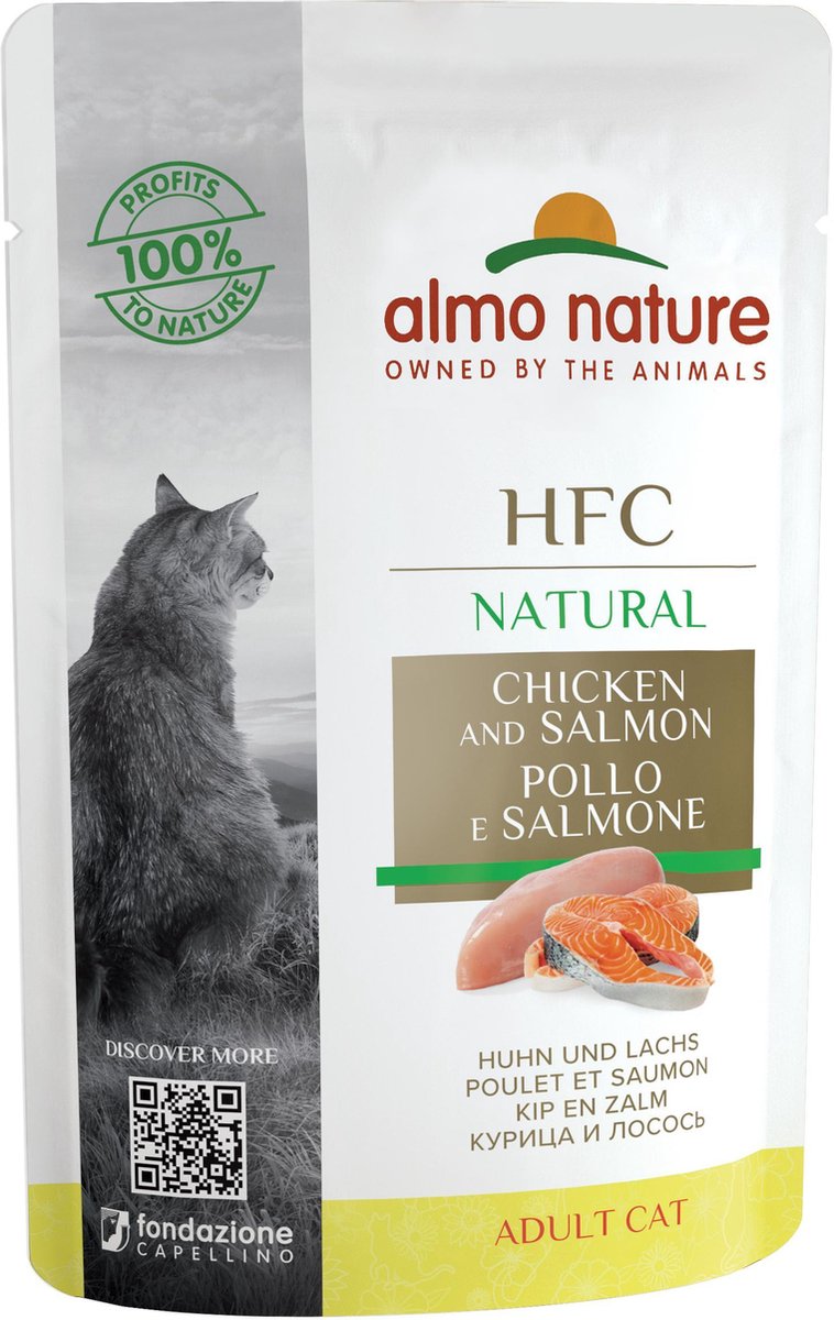 Almo Nature HFC Natural Natvoer voor Katten - Glutenvrij - 24 x 55 gram - Kip en Zalm - 24 x 55 gram