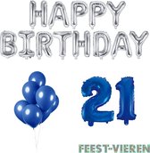 21 jaar Verjaardag Versiering Ballon Pakket Blauw & Zilver