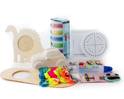 Speciaal knutselpakket in opberg box foam clay satijnkoord compleet creatief luxe kinderen metallic neon 1mm kumihimo schijven stoere armbandjes met doodshoofd terracotta auto dinosaurus fotolijst deurhanger uniek sint kerst schoen cadeau