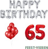 65 jaar Verjaardag Versiering Ballon Pakket Rood & Zilver