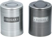 Set van 5 bewaarblikken/ bewaarblik koffie/ thee/ Suiker/ koekjes/pasta kleur donkergrijs en lichtgrijs ( mix)