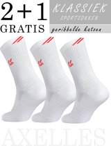 Sportsokken, geribbeld enkelboord met logo, wit-rood, 2+1 gratis geschenkset, maat 40/41.