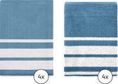 EM Kitchen Set Blauw Gestreept - 4 Theedoeken + 4 Keukendoeken