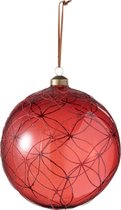 J-Line Kerstbal Cirkel Glitter Glas Rood Extra Large - 6 stuks