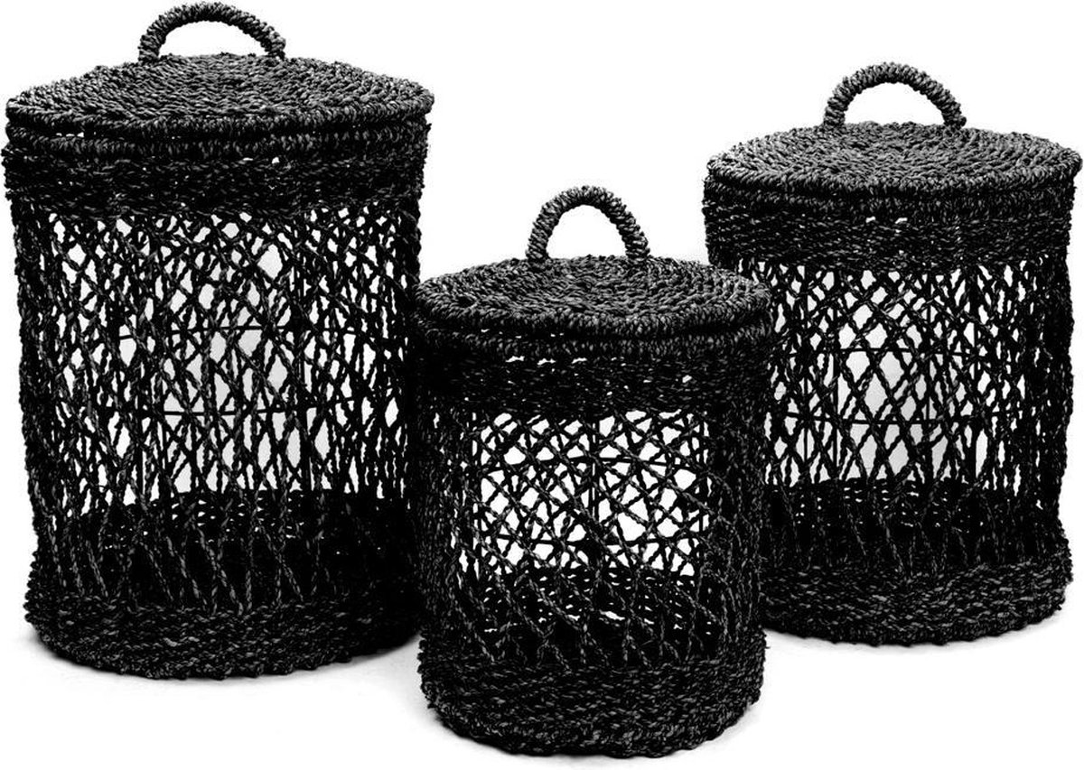 The Laundry Basket - Set van 3 wasmanden - zwart
