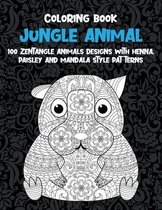 Jungle Animal - Coloring Book - 100 Zentangle Animals Designs with Henna, Paisley and Mandala Style Patterns