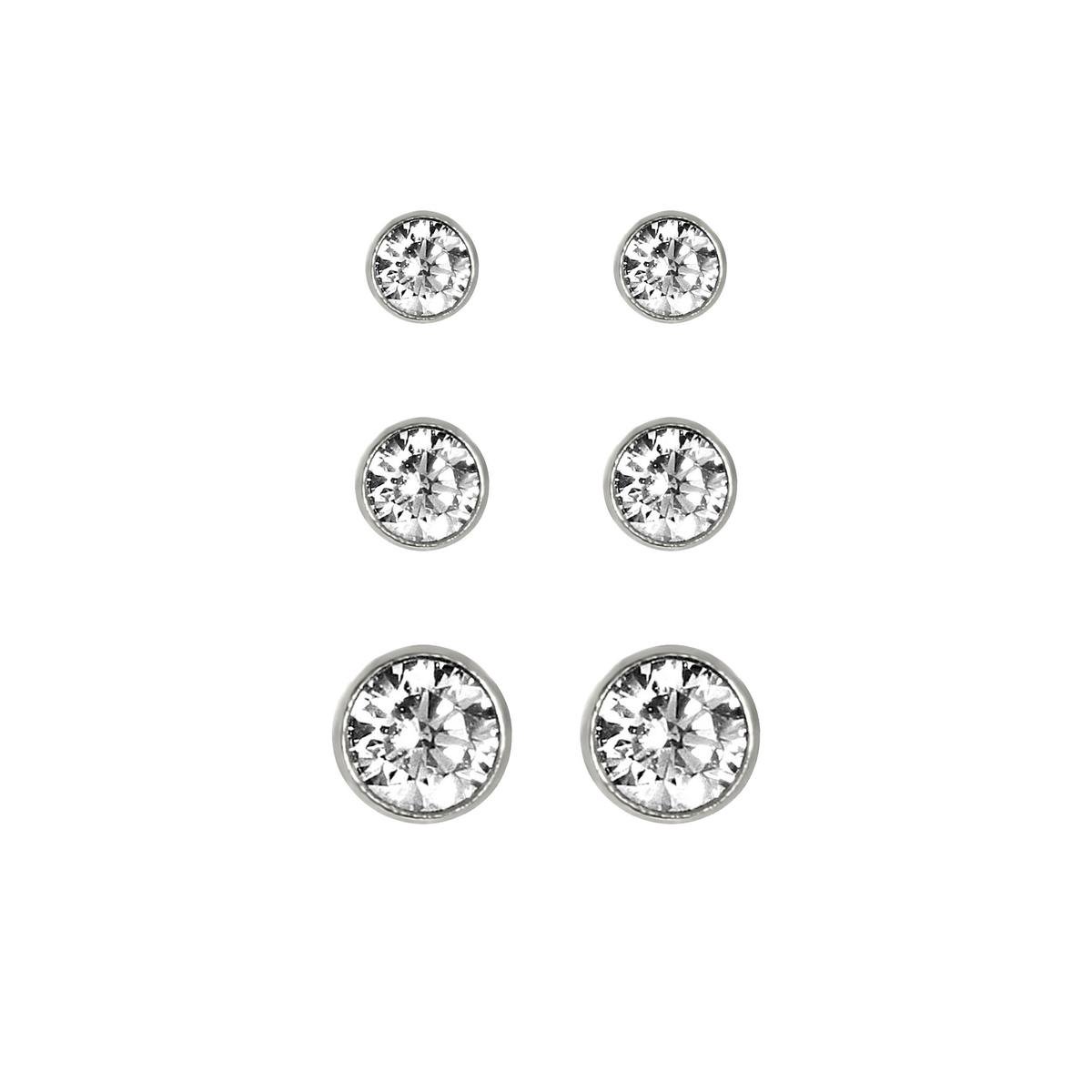 New Bling 929901024 Zilveren Oorbellen - Set van 3 Paar Oorknopjes - 2,5 mm / 3,0 mm / 4 mm - Rond - Zirkonia - Zilver - New Bling