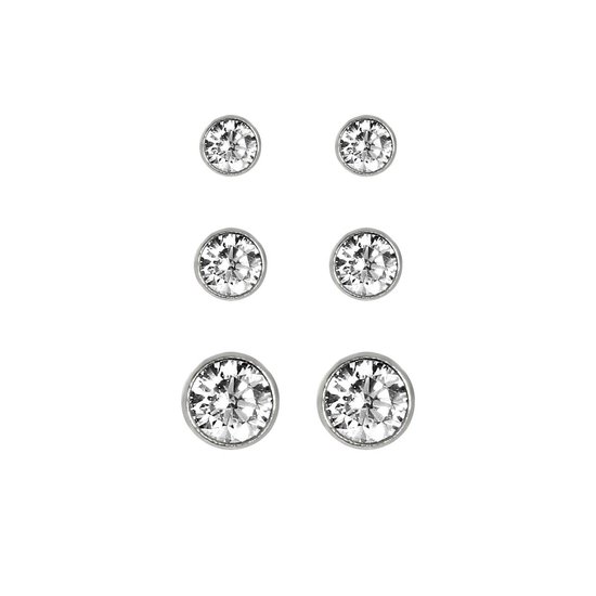 New Bling 929901024 Zilveren Oorbellen - Set van 3 Paar Oorknopjes - 2,5 mm / 3,0 mm / 4 mm - Rond - Zirkonia - Zilver