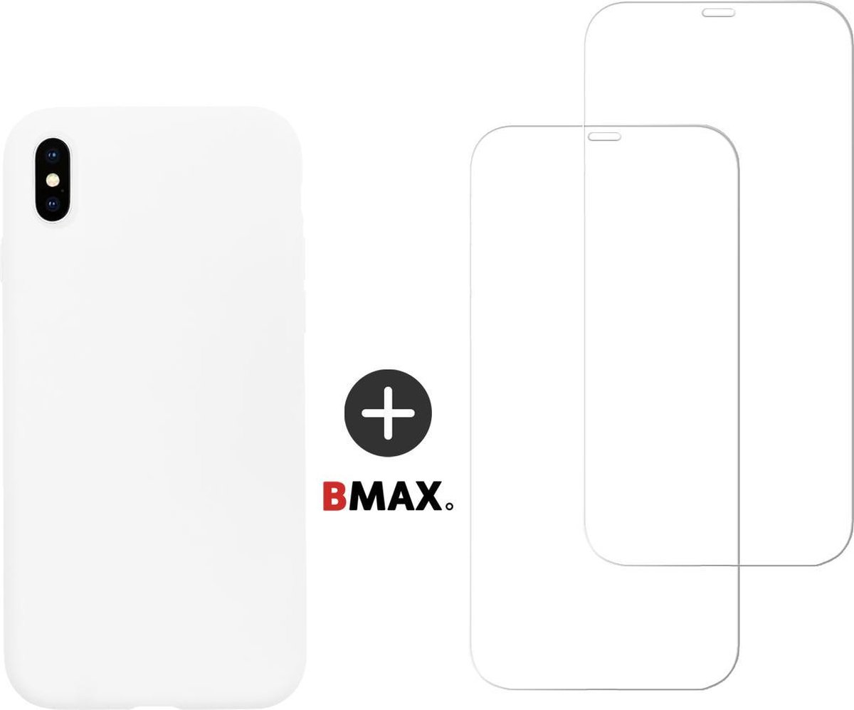 BMAX Telefoonhoesje geschikt voor iPhone XS - Siliconen hardcase hoesje wit - Met 2 screenprotectors