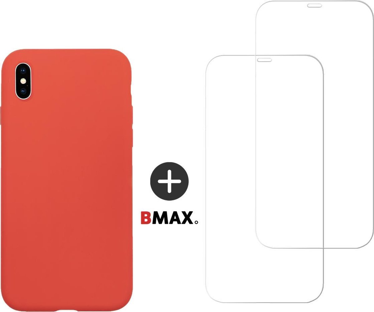 BMAX Telefoonhoesje geschikt voor iPhone XS - Siliconen hardcase hoesje rood - Met 2 screenprotectors