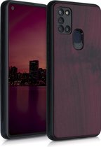 kwmobile telefoonhoesje voor Samsung Galaxy A21s - Hoesje met bumper in donkerrood - Back cover - walnoothout