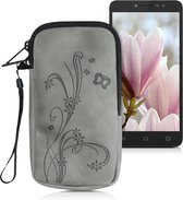 kwmobile hoesje voor smartphone M - 5,5" - Imitatieleer in grijs - Stengels en Vlinder design - 15,2 x 8,3 cm groot