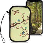 kwmobile hoesje voor smartphones M - 5,5" - hoes van Neopreen - Boom Vogels Bloemen design - oranje / bruin / beige - binnenmaat 15,2 x 8,3 cm