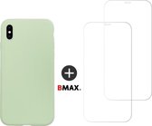 BMAX Telefoonhoesje geschikt voor iPhone XS - Siliconen hardcase hoesje mintgroen - Met 2 screenprotectors