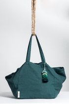 Duurzaam linnen shopper met handgemaakte tassel/ Minimalistische linnen draagtas met handvatten en zakje/grote sterke boho boodschappentas van linnen Basil groene kleur/ duurzame m