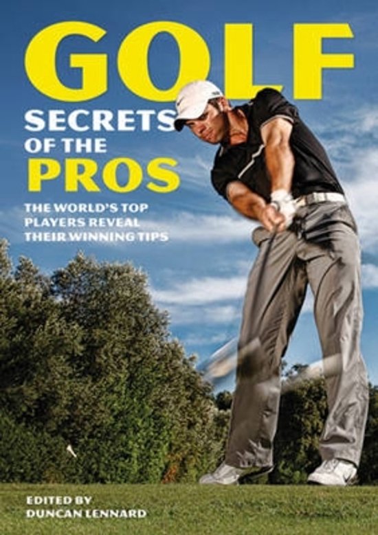 Golf Secrets of the Pros boek met een man die golft. De tekst op de cover luidt: 'GOLF SECRETS OF THE PROS'.