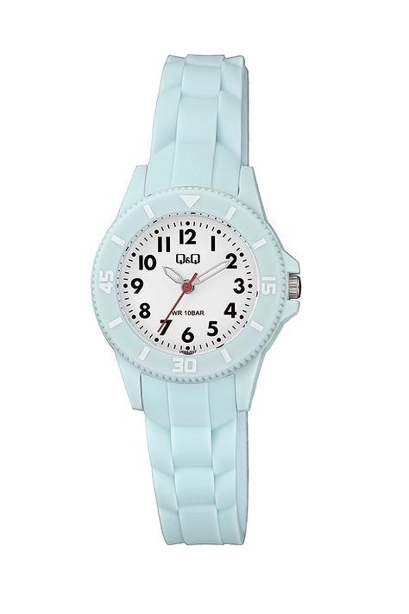 QQ VS66J007Y - Horloge - Sport - Analoog - Dames - Vrouwen - Kinderen - Unisex - Plastic band - Rond - Cijfers - Kunststof - Turkoois groen - Wit - 10 ATM