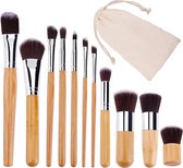 Professionele cosmetische make-upborstels bamboe , Make-upborstels , set van 11 stuks, voor Foundation Blush Concealer Foundation met zakjes,