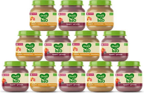 vier keer stof in de ogen gooien Ontcijferen Olvarit BIO variatiemenu Fruit - 4 maanden - 2 verschillende smaken -  babyvoeding - 12... | bol.com