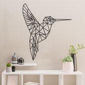 Geometrische Wanddecoratie - Kolibrie - Vogel - Dieren - Hout - Wall Art - Muurdecoratie - Woonkamer - Zwart - 68.5 x 59 cm