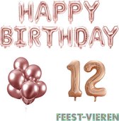 12 jaar Verjaardag Versiering Ballon Pakket Rosé Goud