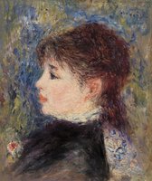 Kunst: Jonge Vrouw Met Roos c.1877 door Pierre Auguste Renoir. Schilderij op aluminium, formaat is 30X45 CM