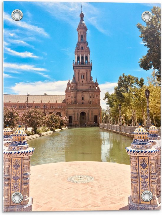 Tuinposter – Plaza de España Gebouw in Sevilla, Spanje - 30x40cm Foto op Tuinposter  (wanddecoratie voor buiten en binnen)