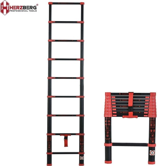 Herzberg telescopische ladder 2,6 meter - HG-BK260 - telescoop ladder -  rood zwart | bol