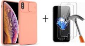 GSMNed – iPhone X/XS Roze  – hoogwaardig siliconen Case Roze – iPhone X/XS Roze – hoesje voor iPhone Roze – shockproof – camera bescherming – met screenprotector iPhone X/XS