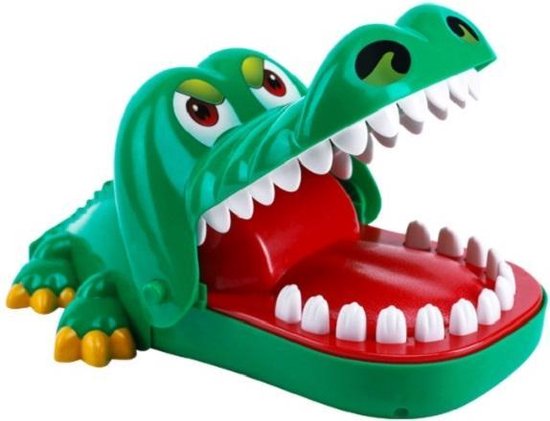 Grotere Bijtende Krokodil met rubberen tanden – Krokodil met Kiespijn – Krokodil Tanden Spel - Tandarts - Party Spel - Gezelschapsspel - Drankspel - Shot spel - Groene Krokodil