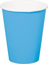 24x stuks drinkbekers van papier blauw 350 ml - Uni kleuren thema voor verjaardag of feestje