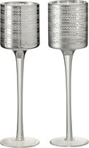 J-Line Theelichthouder Etnisch Glas Zilver Small Assortiment Van 2