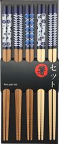 Setje chopsticks, eetstokjes, van hout 5 stuks 22,5 cm lang sushi gift set.