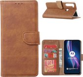 Motorola Moto One Fusion Plus - Bookcase Lichtbruin - portemonee hoesje