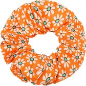 Scrunchie met bloemen ''flowerpower'' oranje, haaraccessoires