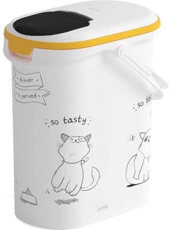 CURVER Conteneur de nourriture Le Diner est servi - 4 kg - 10 L - Blanc et noir - Pour chat